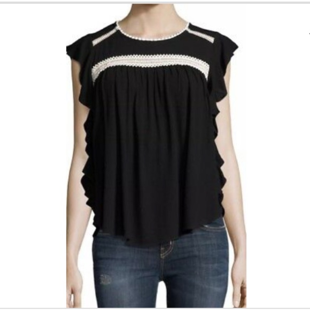 CIRANA LACE INSET RUFFLED SLEEVELESS TOP SZ S